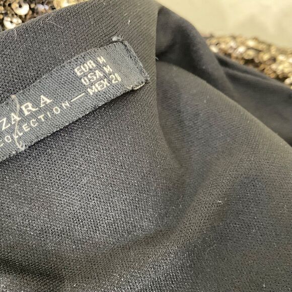 Zara Dress Woman's M  Black Gold Sequined Bodycon Low Back Dress Party Cocktail - Picture 6 of 13